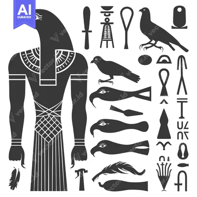 Aset desain premium: Egyptian God Horus with Hieroglyphic Symbols