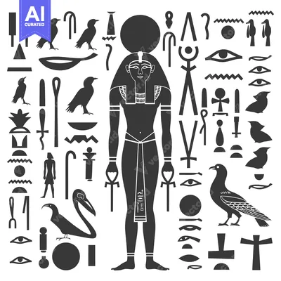 Aset desain premium: Egyptian Hieroglyphs and Symbols with a Standing Figure