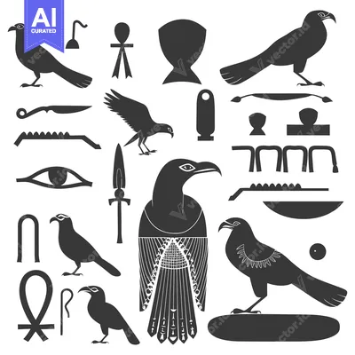 Aset desain premium: A Collection of Ancient Egyptian Hieroglyphs and Symbols Featuring Bir
