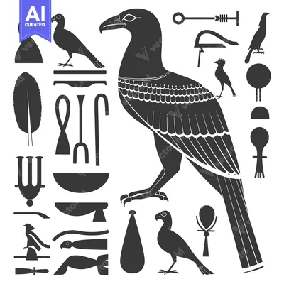 Premium design asset: Egyptian Hieroglyphs with a Bird and Other Symbols