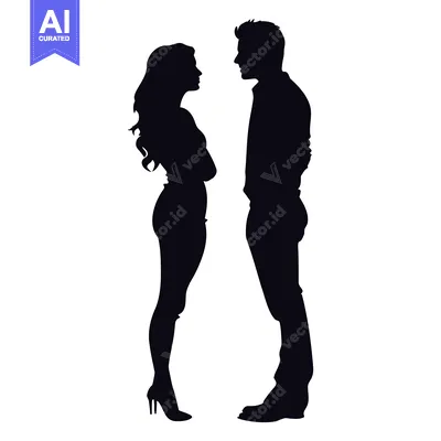 Aset premium populer: Silhouette of a man and woman facing each other
