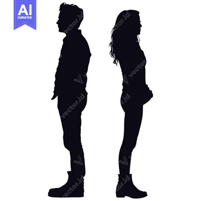 Aset premium populer: Silhouette of a Man and Woman Standing Back to Back