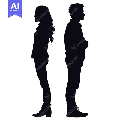 Silhouette of a Man and Woman Standing Back to Back