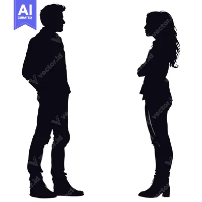Aset desain premium: Silhouette of a Man and Woman Facing Each Other
