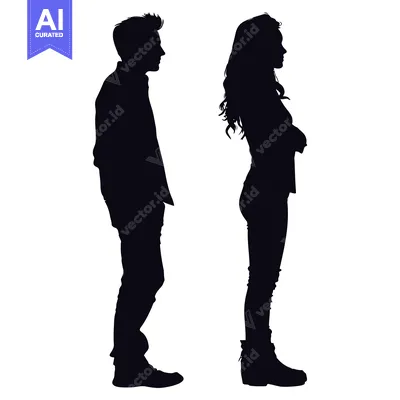 Silhouette of a Man and Woman Standing Apart, Facing Opposite Directio