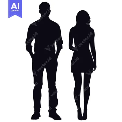 Popular premium asset: Black Silhouettes of a Man and Woman Standing Side-by-Side