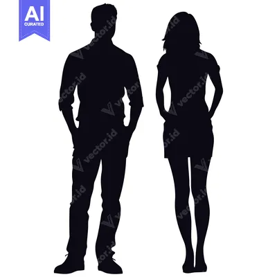 Aset desain premium: Silhouette of a Man and Woman Standing Side by Side