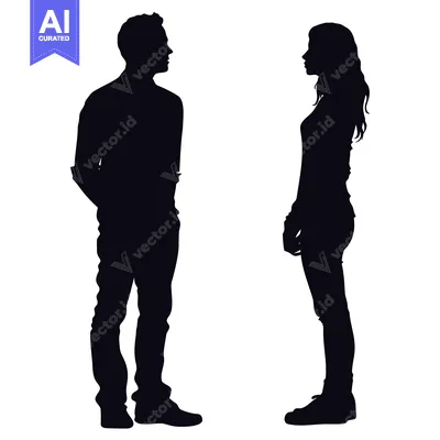Aset premium populer: Silhouettes of a Man and Woman Facing Each Other