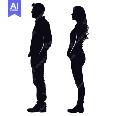 Premium design asset: Black Silhouettes of a Man and Woman Standing Side by Side