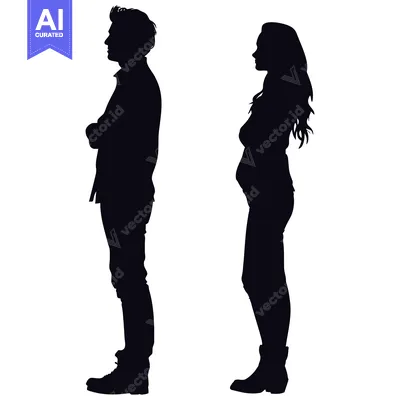 Aset desain premium: Silhouette of a Man and a Pregnant Woman Standing Side by Side