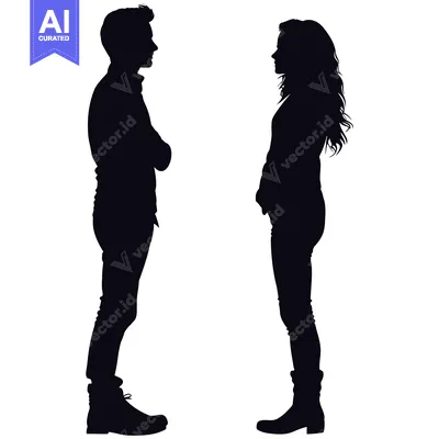 Aset premium populer: Silhouettes of a Man and Woman Facing Each Other