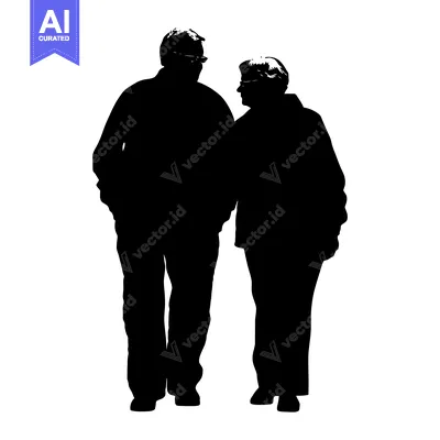 Aset desain premium: Silhouette of an Elderly Couple Walking Together
