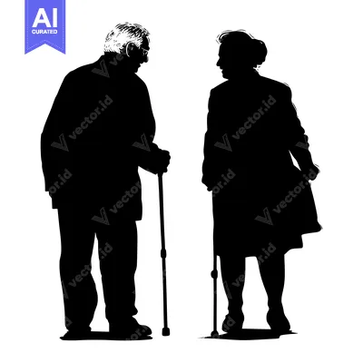 Popular premium asset: Silhouette of Two Elderly People Holding Walking Sticks