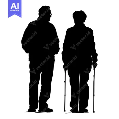Aset premium populer: Silhouette of a Couple, One Using a Cane