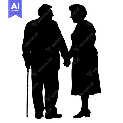Aset premium populer: Silhouette of an Elderly Couple Holding Hands