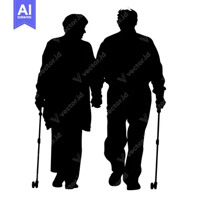 Aset premium populer: Silhouette of an Elderly Couple Walking with Canes