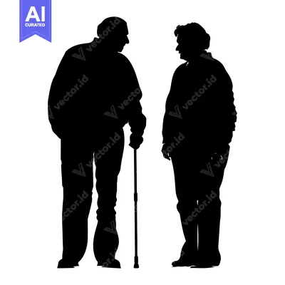 Aset premium populer: Silhouette of Two People, One with a Cane, Facing Each Other