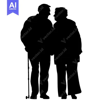 Aset premium populer: Silhouette of an Elderly Couple Walking Together