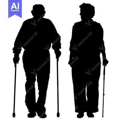 Aset premium populer: Silhouette of an Elderly Couple Walking with Canes