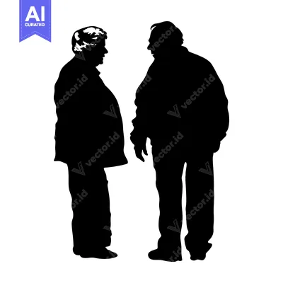 Two Men in Silhouette, Standing and Talking