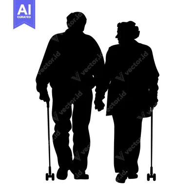 Premium design asset: Silhouette of an Elderly Couple Walking with Canes