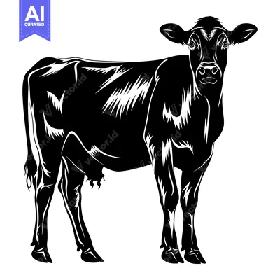 Premium design asset: Black and White Silhouette of a Cow Standing