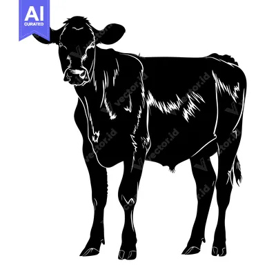 Aset premium populer: Black and White Silhouette of a Young Cow