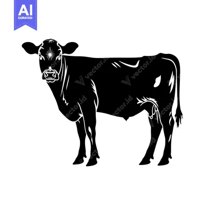 Aset premium populer: Black and White Silhouette of a Cow Standing Sideways