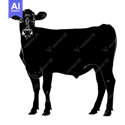 Premium design asset: Black and White Silhouette of a Young Cow