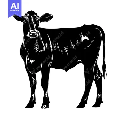 Aset premium populer: Black and White Silhouette of a Cow Standing