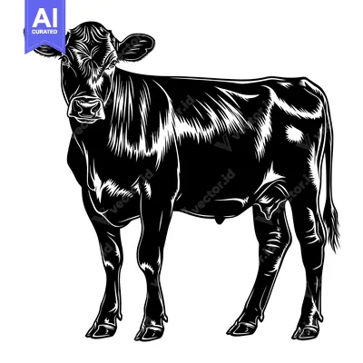 Popular premium asset: Black and White Silhouette of a Cow with Detailed Fur