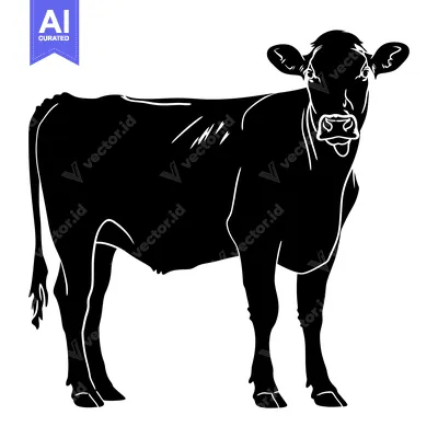 Aset premium populer: Black and White Silhouette of a Cow with its Tongue Out