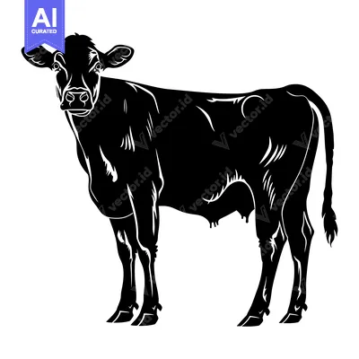 Aset premium populer: Black and White Silhouette of a Cow Standing