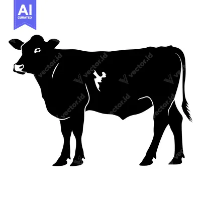 Aset premium populer: Black and White Silhouette of a Cow Standing