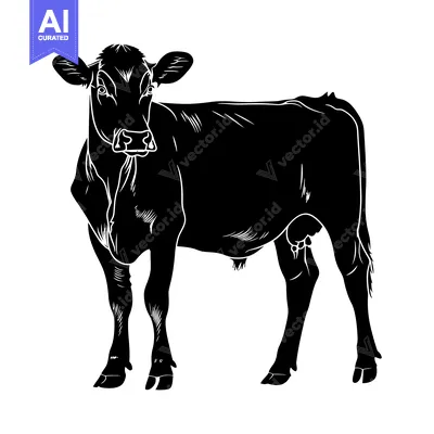 Aset desain premium: Black and White Silhouette of a Standing Cow