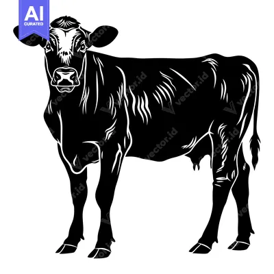 Black and White Silhouette of a Cow Standing