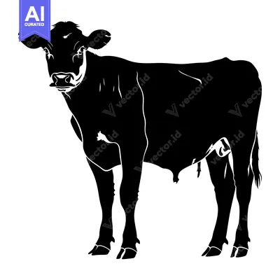 Aset premium populer: Black and White Silhouette of a Cow Standing