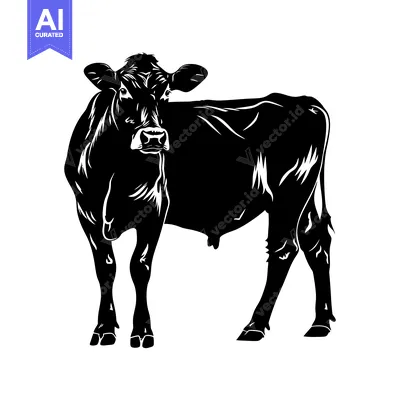 Aset premium populer: Black and White Silhouette of a Cow Standing Facing Forward