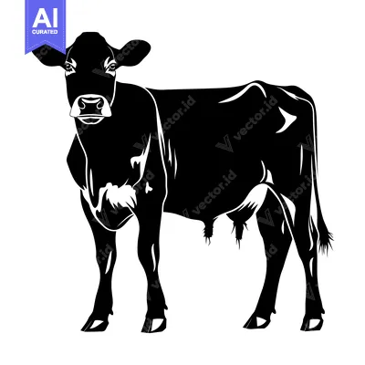 Premium design asset: Black and White Silhouette of a Cow Standing