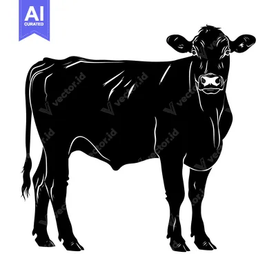 Aset premium populer: Black and White Silhouette of a Cow Standing