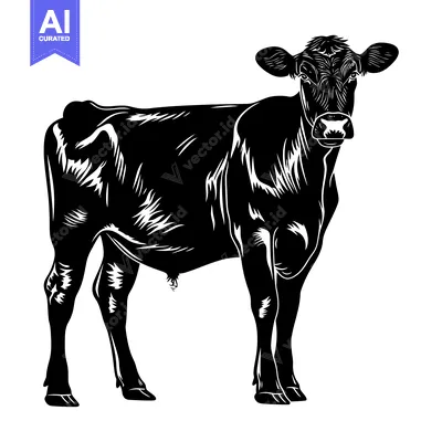 Aset premium populer: Black and White Illustration of a Standing Cow