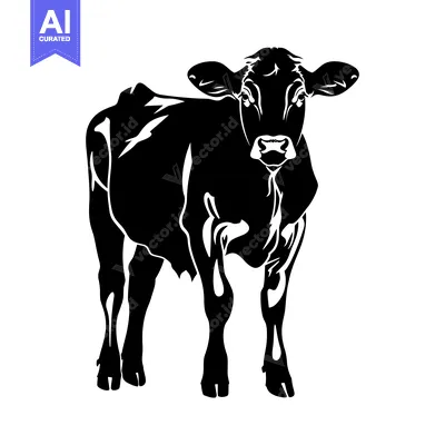 Aset desain premium: Black and White Silhouette of a Young Cow