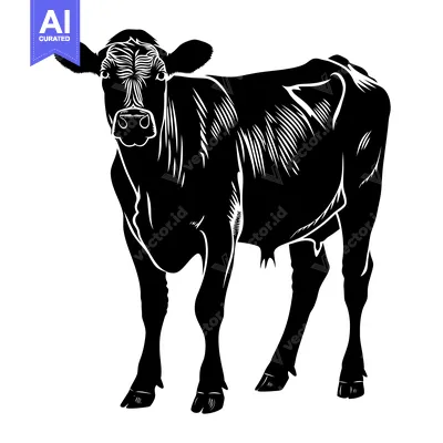 Popular premium asset: A Black and White Silhouette of a Cow Standing
