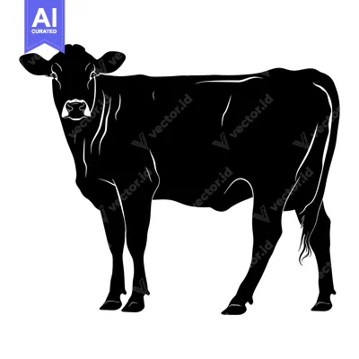 Aset premium populer: Black and White Silhouette of a Cow Standing