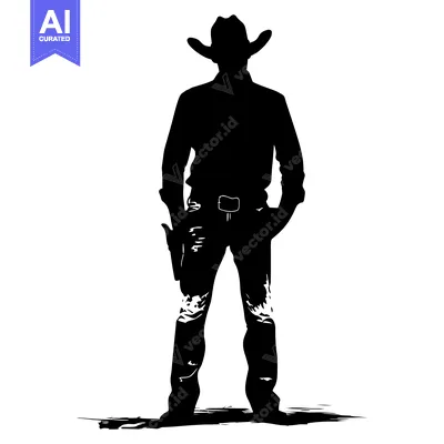 Aset premium populer: Silhouette of a Cowboy with a Gun in his Holster