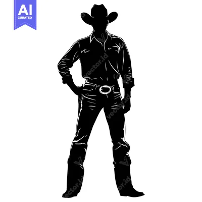 Aset desain premium: Silhouette of a Cowboy Standing with One Hand on His Hip