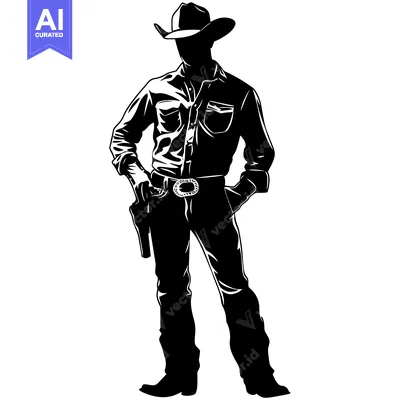 Aset premium populer: Silhouette of a cowboy with a gun in his holster