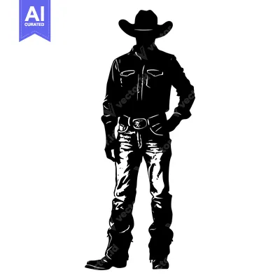 Popular premium asset: Silhouette of a Cowboy Standing with Hand in Pocket