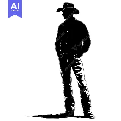 Aset premium populer: Silhouette of a Cowboy Standing with Hands in Pockets