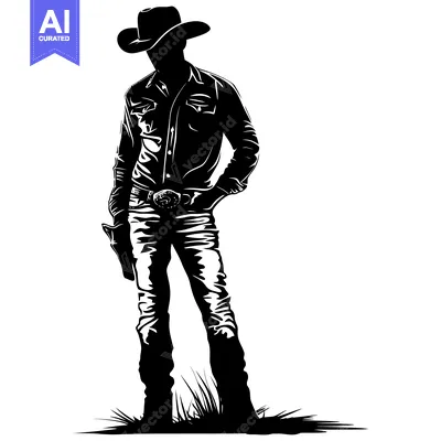Premium design asset: Silhouette of a Cowboy Standing in Grass